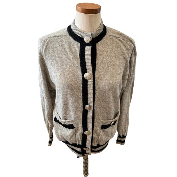 Vintage Liz Claiborne gray lambswool collegiate cardigan sweater S - Picture 1 of 10